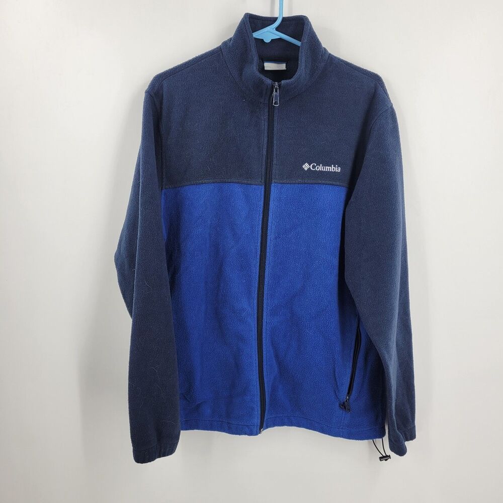 Men's Vintage Columbia Full-Zip COlorblocked Grey/Blue Fleece Jacket Size L